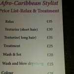 Afro-Caribbean Stylist Price List Relax and Treatment